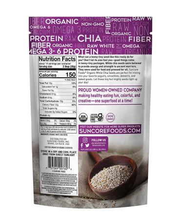 Suncore Foods Organic Raw White Chia Seeds 15oz - Gluten-Free, Non-GMO, Kosher - Buy Online on GoSupps.com