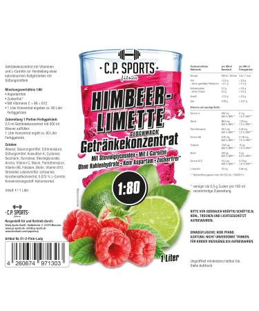 C.P. Sports Sugar-Free Beverage Syrup - Raspberry Lime with Vitamins | 1L Concentrate for Sports Drink + Pump Dispenser - Buy Online on GoSupps.com