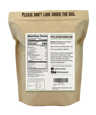 Anthony's Organic Blanched Almond Flour 1 lb - Gluten Free, Non GMO, Keto Friendly, Extra Fine & Low Carb - Buy Online on GoSupps.com