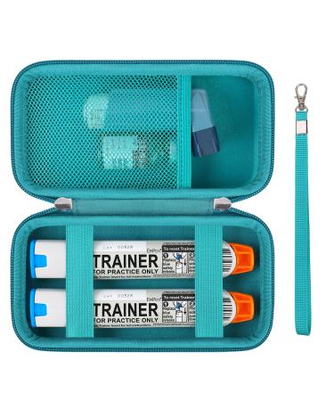 Hard Carrying Case Compatible with 2 EpiPen's or Auvi-Q Epinephrine Pen Medical Travel Case with Mesh Pockets for Asthma Inhaler Eye Drops Green+Green