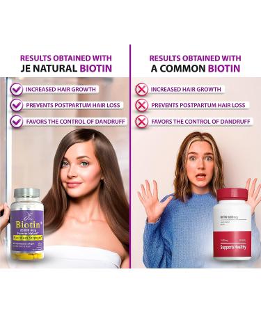 JE Natural Biotin Hair Skin and Nails Vitamins - 60 Capsules | 20000mcg with Collagen, Vitamin C, Zinc | Faster Hair Growth | Postpartum Hair Loss Solution | Women and Men's Supplements - Buy Online on GoSupps.com