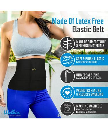 Welkim Abdominal Binder Black - 12 Inch Wide Support Belt for Lower Waist, Hernia, Postpartum & Weight Loss - Large - Buy Online on GoSupps.com