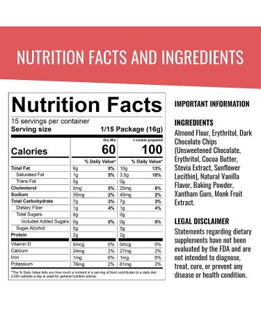 Kalifornia Keto Cookie Mix  Low Carb  Keto Friendly  and Low Sugar Keto Snacks  Gluten Free  Dairy Free  Soy Free  & Grain Free (Chocolate Chip (Pack of 1)) - Buy Online on GoSupps.com