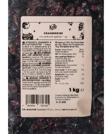 KoRo - Sweet cranberries with apple juice 1 kg - Natural and unsulphurized dried fruits without artificial additives - Buy Online on GoSupps.com