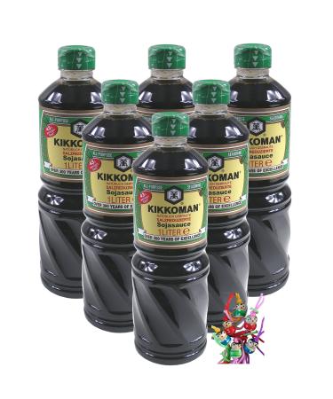 Kikkoman 6 x 1000 ml 43% less salt than traditional soy sauce KIKKOMAN Reduced Salt Soy Sauce + a small lucky charm sink Wooden doll