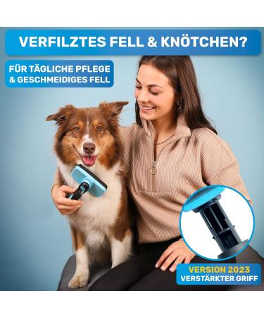 Bluepet Dog & Cat Brush for Long-Haired Pets - Undercoat & Knot Dematter Tool - 2023 Model with Cleaning Button - Ideal for Daily Use - Buy Online on GoSupps.com