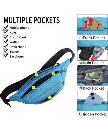 Fall Pocket Belt for Men & Women - 30cm Elongated Hip Pocket for Travel Sports & Outdoor Activities (Blue) - Buy Online on GoSupps.com