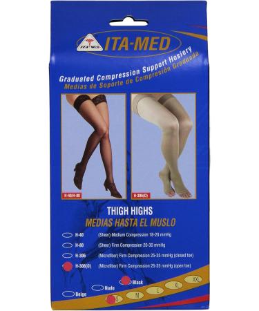 ITA-MED 25-35 mmHg H-306 Open Toe Thigh High Compression Stockings - Black 2 Pieces - International Shipping Available - Buy Online on GoSupps.com