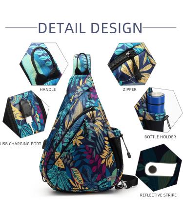 TurnWay Water-Proof Sling Bag with USB Charging Port - Ideal for Travel, Hiking, Cycling, Camping | Palma Leaf Pattern - Buy Online on GoSupps.com