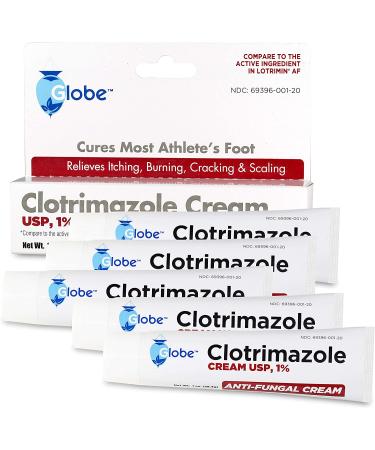 5-Pack Globe Clotrimazole Antifungal Cream 1% (1 oz) - Relieves Itching, Burning, & Scaling | Compare to Name Brand Ingredient - Buy Online on GoSupps.com