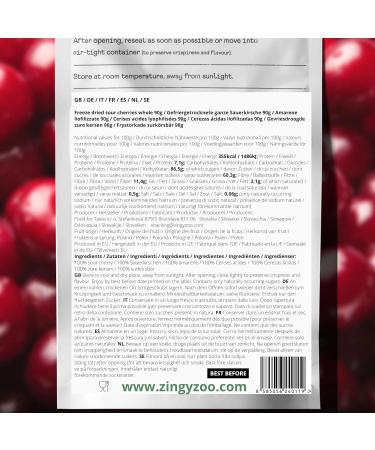  ZINGY ZOO Freeze Dried Sour Cherries | 100% Natural Cherries Sour Freeze Dried Fruit | Lyophilized Griottes Cherries | Free-dried nets - Buy Online on GoSupps.com