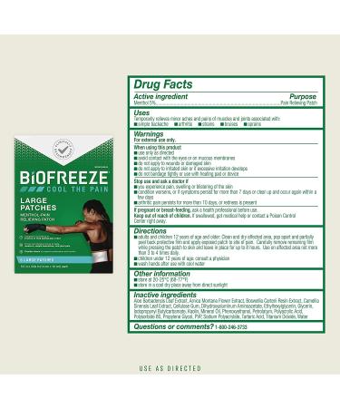 Biofreeze Menthol Pain Relieving Patches (5 Patches) - Up to 8 Hours of Pain Relief for Sore Muscles, Arthritis, Backaches, Sprains, Bruises, Strains, and Joint Pain - Buy Online on GoSupps.com