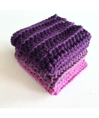 Handmade Crochet Washcloth  Dishcloth  Dish Towel  Linen  100% Cotton Set of 3  Bath Towels Egg plant Orchard and Mulberry