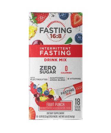 Fasting 16:8 Intermittent Fasting Drink Mix - 0 Sugar - 0 Calories - Fruit Punch Flavor - 18 Stick Packs - Pantry Friendly,Red