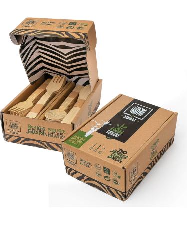 2ZEBRAZ 100% Bamboo Cutlery Set - Eco-Friendly Flatware in Premium Box Set of 100 - Buy Online on GoSupps.com