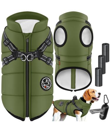 LOVPET dog jacket dog coat with dishes including 45 pieces of faeces + donor dogs fed western waterproof padded vest with chest strap reflectors D-ring 2xl Khaki 2xl Khaki