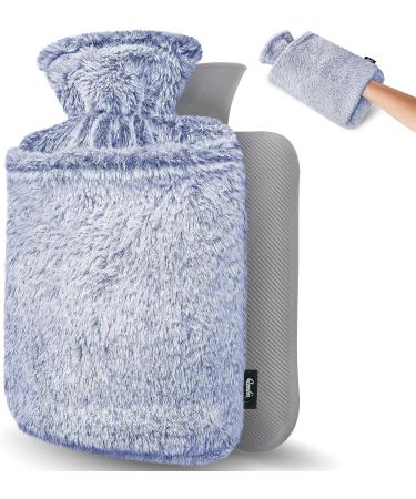 Qomfor Premium Fluffy Faux Fur Hot Water Bottle with Kangaroo Pocket - 1.8l Large - Blue - Pain Relief for Neck, Shoulders, Hands, and Feet - Buy Online on GoSupps.com