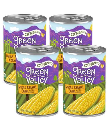 Green Valley Organics Whole Kernel Corn | Certified Organic | 100% Supersweet Variety Corn | 15 oz can (Pack of 4)