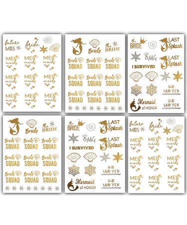 Bachelorettesy Bride to Be Gold Metallic Temporary Tattoos 100+ Designs Mermaid  Seashell  Beach  Tropical for Engagement & Bachelorette Party - Waterproof Nontoxic Lasting