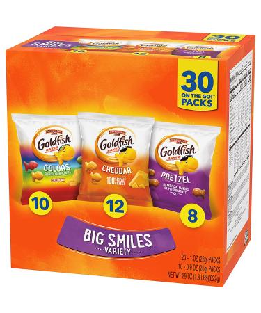 Goldfish Crackers Big Smiles Variety Pack - Cheddar Colors, Pretzels Snack Packs - 30 Ct - Buy Online on GoSupps.com