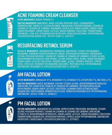 CeraVe Acne Skin Care Set - Benzoyl Peroxide Face Wash, Retinol Serum, SPF AM Moisturizer, PM Moisturizer | 5oz Cleanser + 1oz Serum + 2oz AM Lotion + 2oz PM Lotion - Buy Online on GoSupps.com