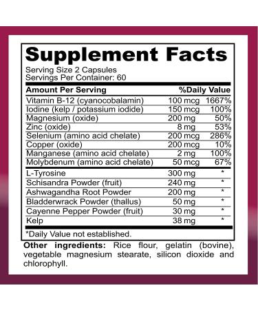 Thyroid Support Supplement with Iodine - 120 Capsules for Body Mass, Energy, and Focus - 14 Natural Vitamins - Buy Online on GoSupps.com