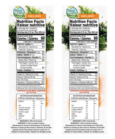 100% Pure Carrot Juice 25.6oz (2 Pack) by Heaven & Earth - Rich in Antioxidants and Nutrients - Buy Online on GoSupps.com