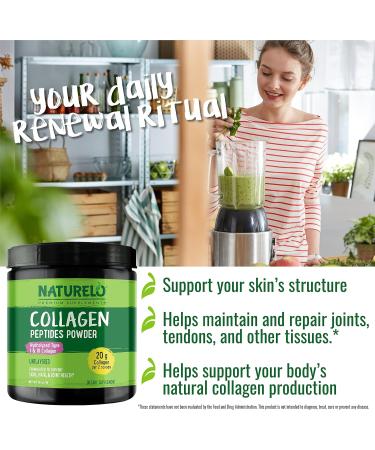 NATURELO Collagen Peptide Powder Hydrolyzed Collagen Type I & III Skin Hair & Joint Health - Unflavored 16 Ounces | 45 Servings Collagen 1 Pound (Pack of 1) - Buy Online on GoSupps.com