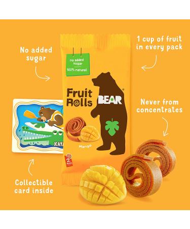 BEAR Real Fruit Snack Rolls - Gluten Free Vegan Mango - 12 Pack Healthy Kids & Adults Snack - Buy Online on GoSupps.com