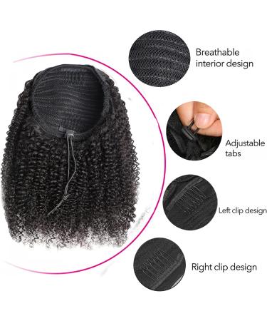 Kinky Curly Ponytail Human Hair Drawstring Ponytail for Black Women 12A Brazilian Virgin Human Hair 4C Curly Ponytail Extension Natural Black 16 Inch 150g 16 Inch Natural Black Kinky Curly Ponytail - Buy Online on GoSupps.com