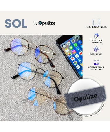 Opulize Sol Reading Glasses - 2 Pack Anti-Reflective Blue Light Filter Retro Round Metal Frame Tortoise Brown/Gold 1 Diopter | Improve Sleep & Eye Comfort for Gaming - Buy Online on GoSupps.com