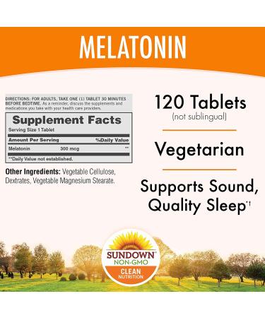 Sundown Naturals Melatonin 300 mcg - 120 Tablets for Sleep Support - Buy Online on GoSupps.com