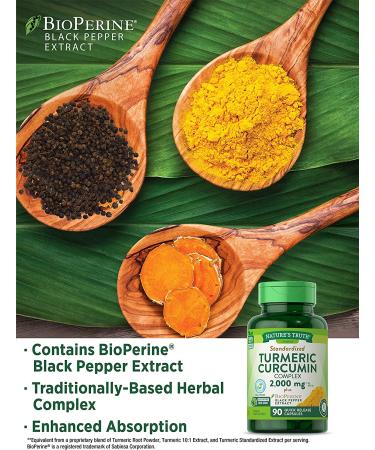 Nature's Truth Turmeric Curcumin 2000mg | 95% Standardized Curcuminoids | With Bioperine | Non-GMO & Gluten-Free | 90 Capsules - Buy Online on GoSupps.com