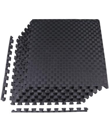 BalanceFrom Puzzle Exercise Mat with EVA Foam Interlocking Tiles Black One Inch Thick, 24 Square Feet