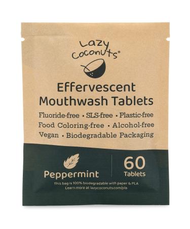 Lazy Coconuts Mouthwash Tablets - Enhanced Flavor - Effervescent with Peppermint  Baking Soda and Thymol - Fluoride Free  Alcohol-Free  Vegan  Eco Friendly Natural Solid Mouthwash Tabs  Great For Kids