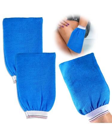 SKRYUIE Deep Exfoliating Mitt for Body  Dead Skin Remover Scrubber Gloves for SPA Bath or Shower  The Best Care Kit Sponge Loofah for Body Leg Women&Men  Deep Detoxification&Healthy Skin(Blue 3pcs)