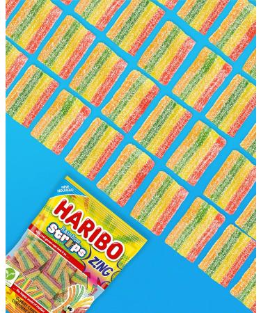 Haribo Z!NG Rainbow Strips Candy 4 Sour Fruity Flavours No Artificial Colours - Pack of 12 Box (170g) 4 Sour Fruity 170 g (Pack of 12) - Buy Online on GoSupps.com