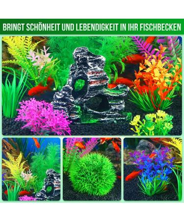 Borlech Aquarium Rock Decorations Set - 9 Pieces Plastic Plants & Green Rock | Enhance Your Fish Tank Decor - Buy Online on GoSupps.com
