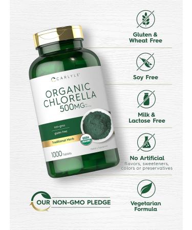 Carlyle Chlorella Tablets Organic 500 mg | 1000 Count | Vegetarian Non-GMO and Gluten Free Supplement - Buy Online on GoSupps.com