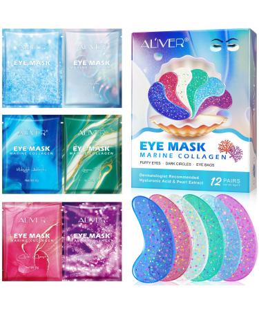 NUEDSFXO Eye Gels with Natural Marine Collagen Hyaluronic & Pearl Under Eye Patches  Under Eye Masks for Puffy Eyes & Dark Circles & Eye Bags  Face Moisturizer Treatment  Reduce Wrinkles (12 Pcs)