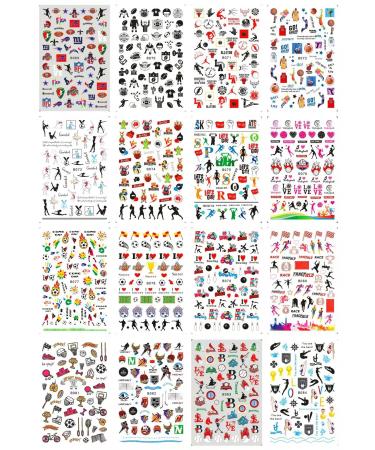 CHANGAR Football Sports Nail Art Stickers Basketball Soccer Player Nail Decals Sports Cheerleading Flag Stickers Bowling Rugby Ballet Nail Stickers Decoration for Women Girls Kids (16 Sheets)