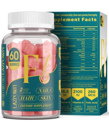 Biotin Gummies -Hair Skin and Nails Vitamins for Men & Women Vegan Vitamin B7 Supports Hair Growth and Stronger Nails 30 Day Supply - Raspberry-60 Count Raspberry 1 Count (Pack of 60)