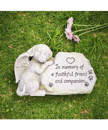 Sleeping Dog Angel Memorial Statue | Outdoor Dog Grave Marker | Sympathy Gift for Loss of Pet | Antique Stone Finish 8.86 inch - Buy Online on GoSupps.com