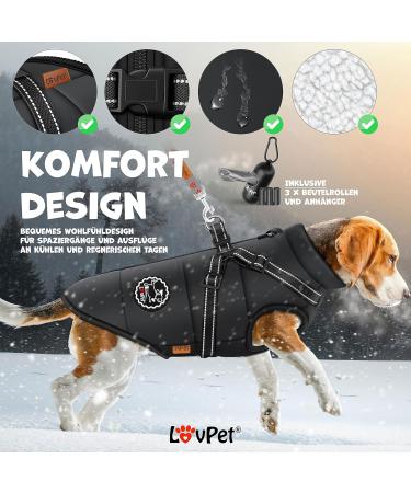 Lovpet Dog Jacket & Coat - Waterproof XL Padded Vest with 45 Feces Bags Chest Strap Reflectors & D-Ring for Dogs - International Shipping Available - Buy Online on GoSupps.com