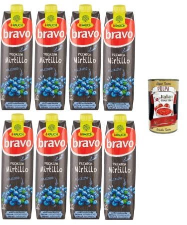 Bravo Rauch Premium Blueberry Juice – Delicious, Antioxidant, No Colouring, No Preservatives, 8 x 1 lt+ Italian Gourmet Polpa 400 g