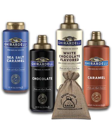 Ghirardelli Sauce Variety Pack | 4 Flavors - 16 OZ Black Label Chocolate, Caramel, Sea Salt Caramel, & White Chocolate | Ice Cream Toppings, Breakfast Syrups & Coffee Flavoring | Stuff Your Sack