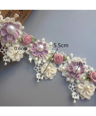 1 Yard Vintage Style Flower Pearl Beads Lace Trim Ribbon - Apricot Wedding Dress Embellishment - Buy Online on GoSupps.com
