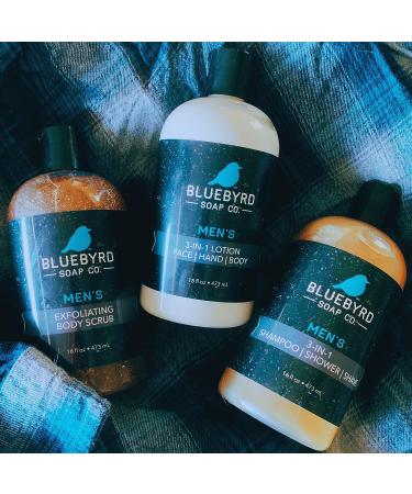 BLUEBYRD Soap Co. Men's Exfoliating Body Scrub Liquid Gel 16oz - 2-in-1 Body Wash & Scrub | With Loofah, Cocoa Bean Shells & Apricot Seed - Buy Online on GoSupps.com