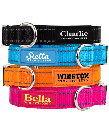 PAWBLEFY Personalized Dog Collars - Reflective Nylon Collar Customized with Name and Phone Number - Adjustable Sizes Extra Small Medium Large Dogs, 4 Colors for Male Female boy Girl Puppies Small, Medium, Large