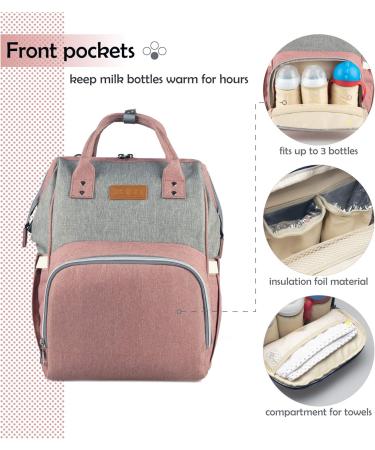 NEVEQ Babilation Wicking Pack | Large Capacity Multi-Compartment Travel Backpack for Diapers | Waterproof Baby Bag with Fan & Flasher - Gray & Pink - Buy Online on GoSupps.com